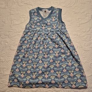 Tea Collection girls size 4 sleeveless dress blue, pink green flower design VGUC
